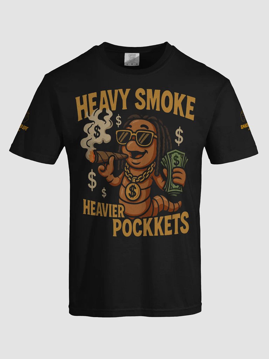Heavy Smoke Heavier Pockets Stoner Shirt – Weed Worm Smoking Blunt Money Tee, Trippy Rasta Highlife T-Shirt, 420 Streetwear for Smokers product image (29)