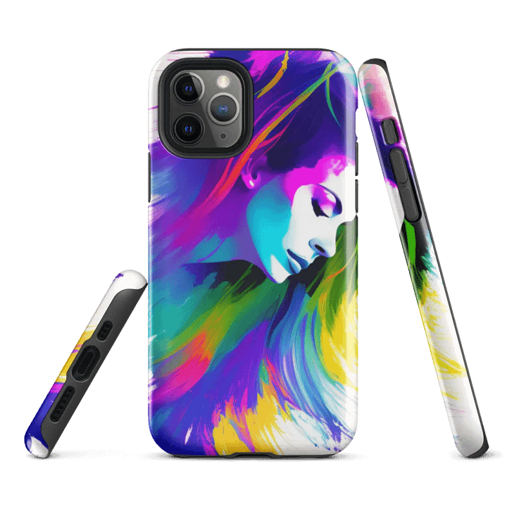 Tough Phone Case for iPhone® - Tempera Painted Face with Colorful Hair product image (1)