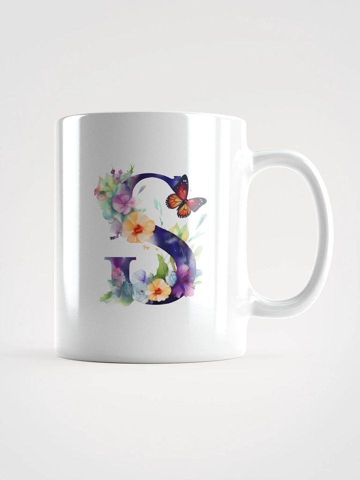 Letter S Monogram Floral Fantasy White Glossy Mug product image (3)