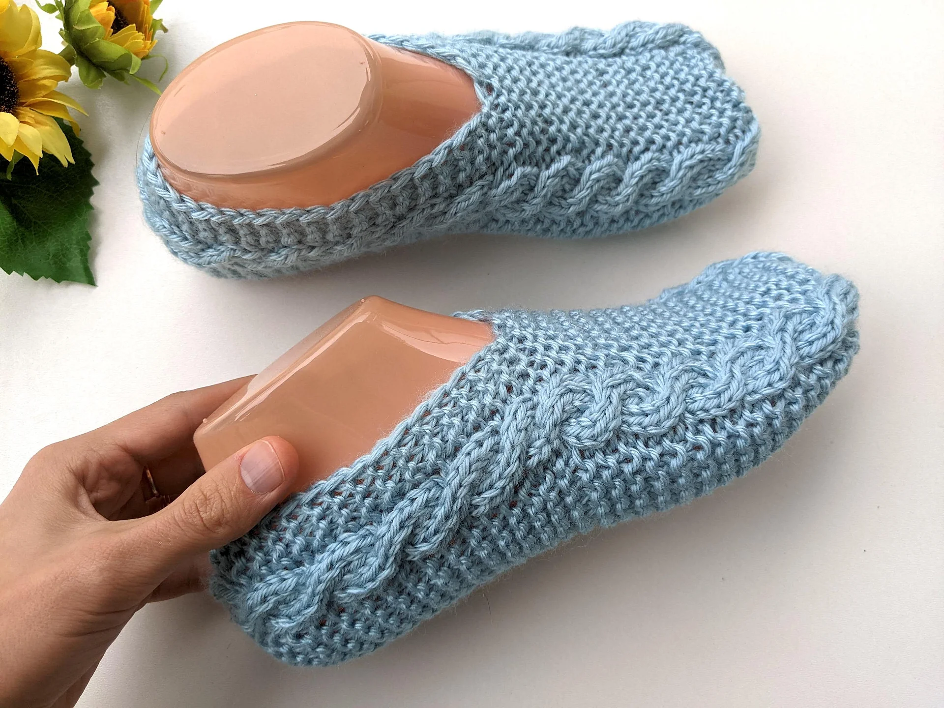 Flat Knit Cable Slippers Pattern product image (6)