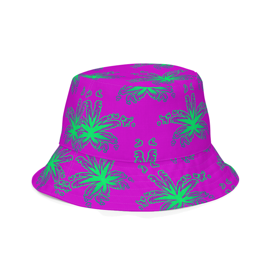 420 Stoner Summertime Reversible Bucket Hat, Cannabis Mint Green Purple Pink Pot Leaf Pattern Accessory product image (3)