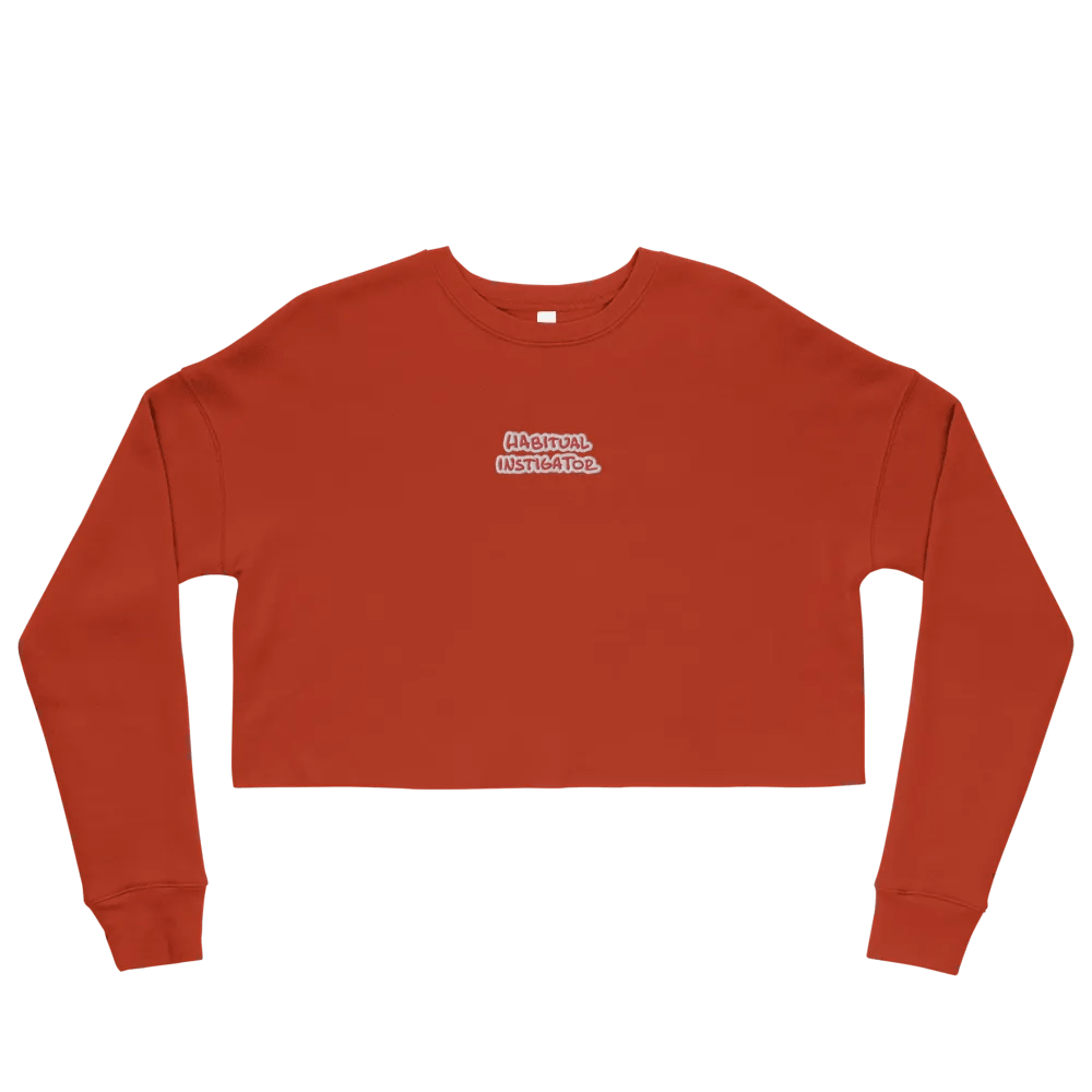 HABITUAL INSTIGATOR (red & white) embroidered fleece crop crew product image (2)