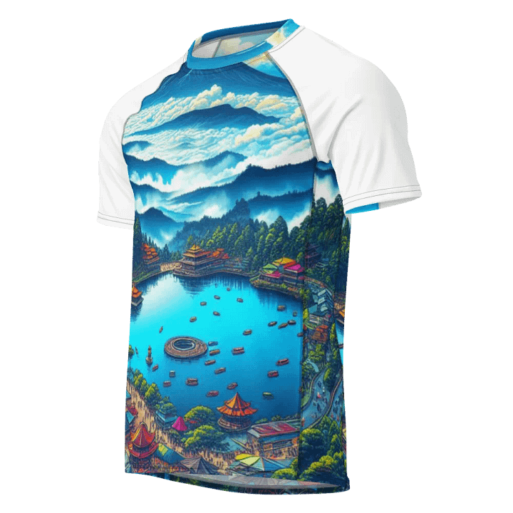 Serene Shores Men's Rash Guard | AI Design Bandung city product image (1)