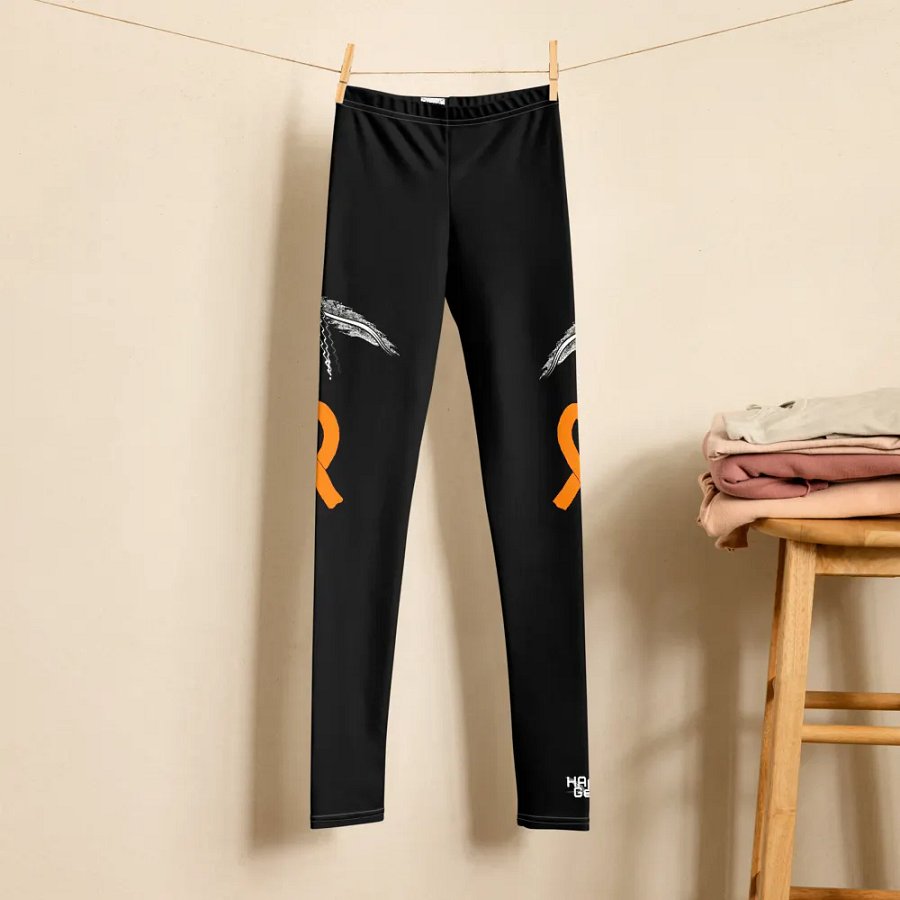 White HApex Gear White Logo Cancer Awareness Orange Ribbon. Black Youth Leggings product image (7)