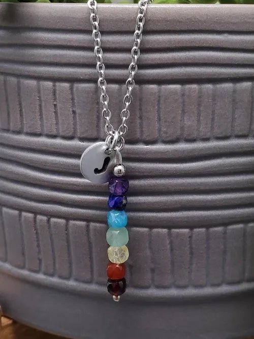 Personalized Mini Chakra Y Necklace – 18" – Initial Charm | Healing Stones | Intention Jewelry product image (3)