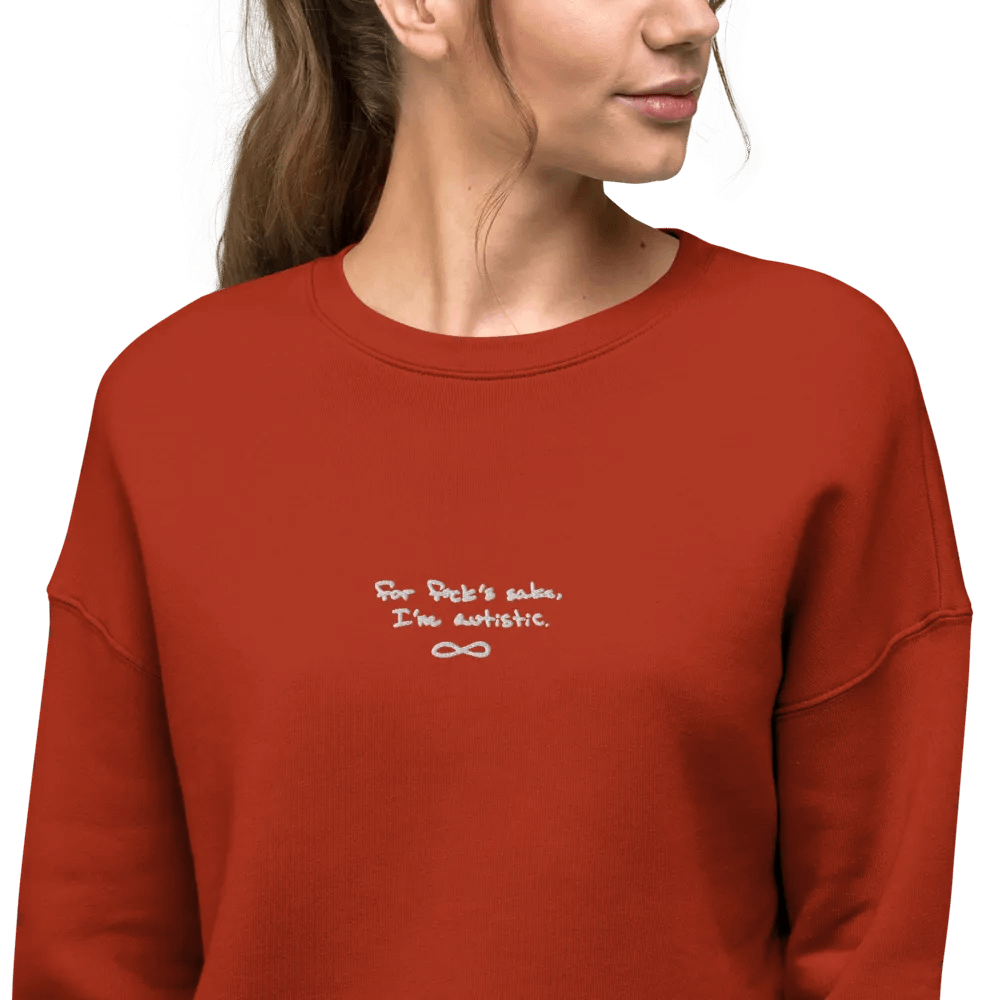 FFS, I'm autistic. (white thread) embroidered fleece cropped crew product image (32)