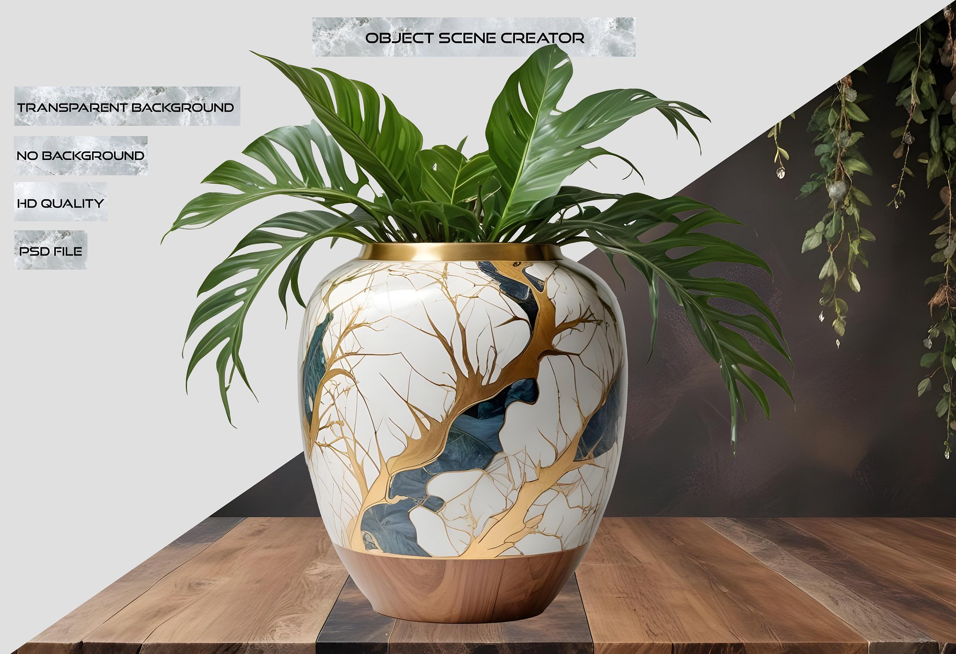 Golden Forest – Vase Tree of Life Kintsugi PNG product image (2)