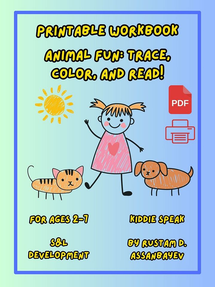 Printable Worksheets: Animal Fun – Trace, Color, and Read product image (1)