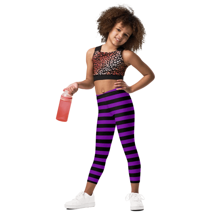 Striped Black and Purple Kids Leggings product image (1)