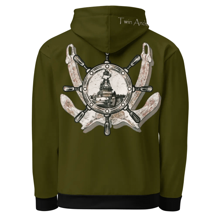 Green Twin anchor ship wheel & Tug CE Hoodie product image (1)