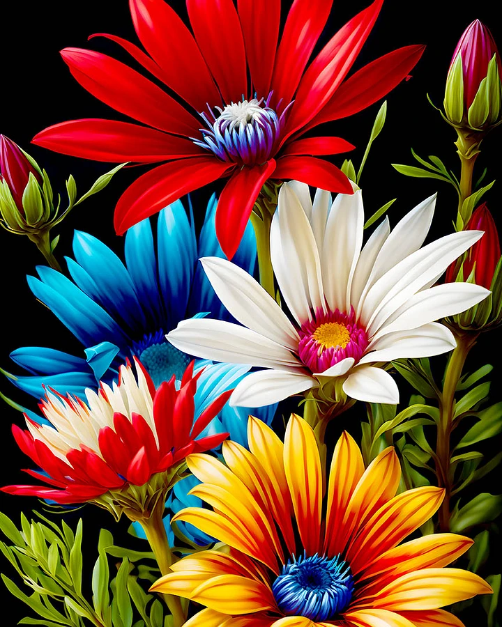 Gazania Flowers in Shades of Red Blue White Yellow Garden Flowers Matte Poster product image (1)