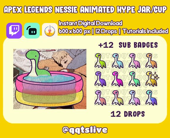 ANIMATED SUMMER NESSIE Twitch Hype Jar - Stream Tip Cup + Sub Badges / Jar - 2 Layers - 12 Bit Options - Set Up Tutorial Included product image (1)