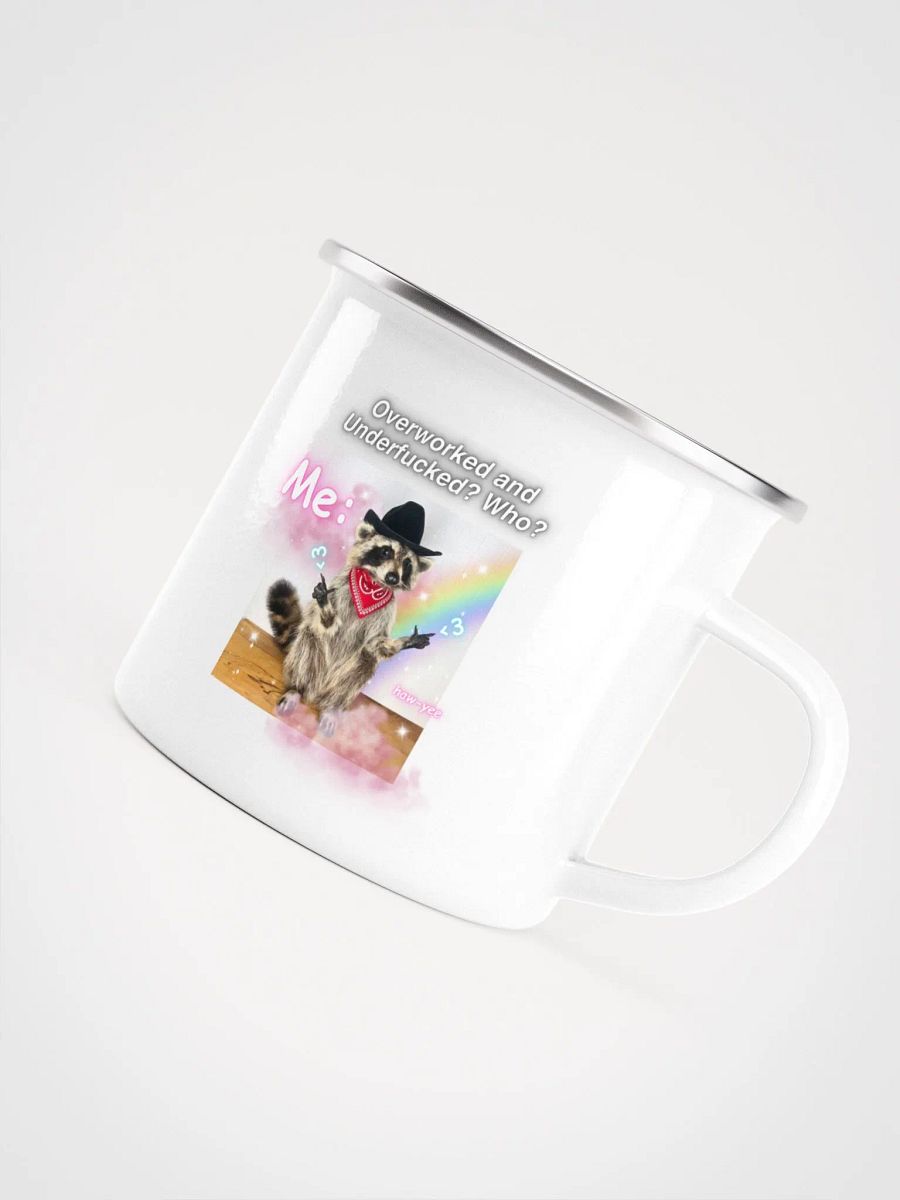 Overworked and Underfucked, Raccoon Cowboy, Enamel mug product image (5)