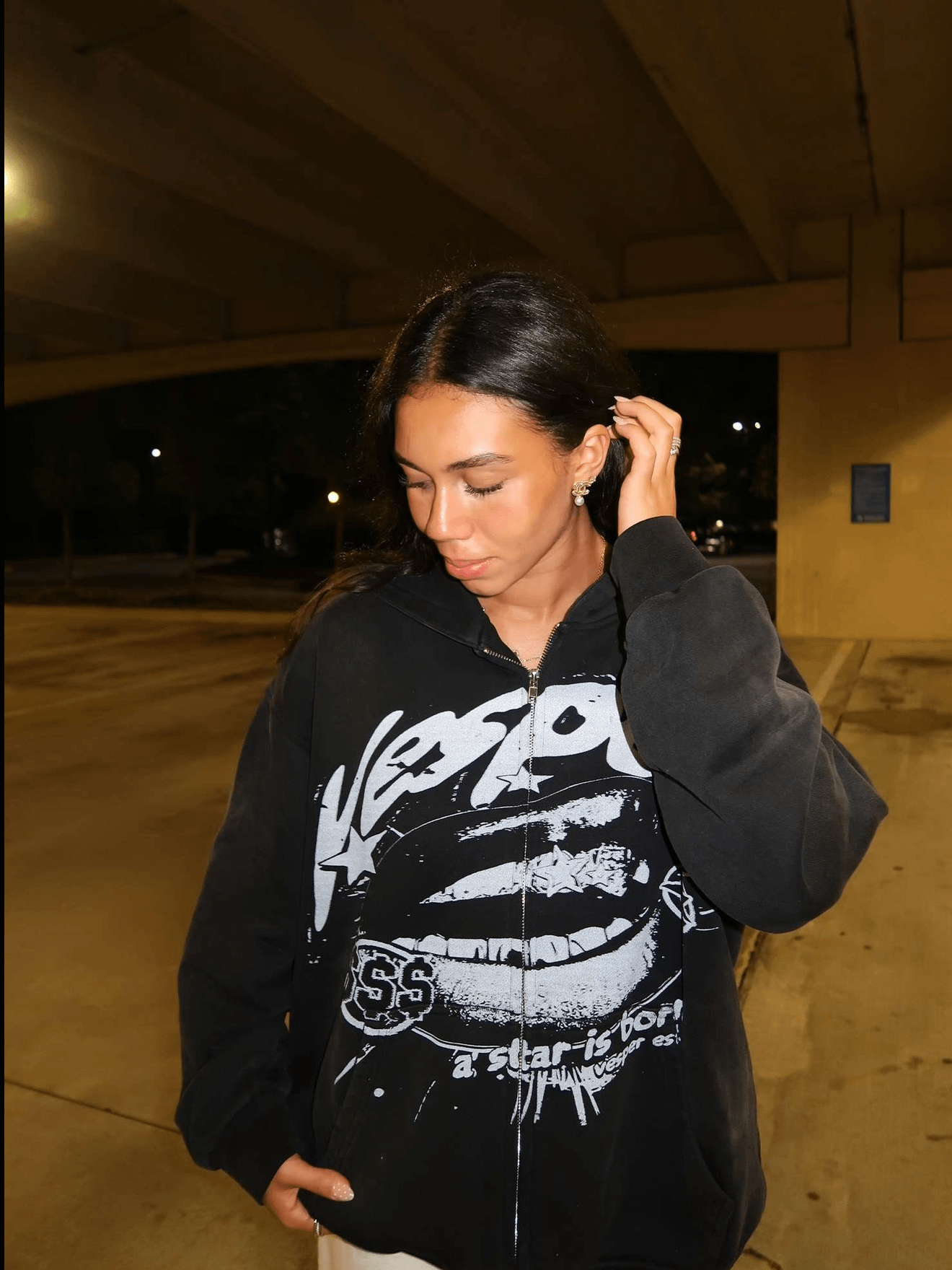 "Born A Star" Black Acid Wash Zip Up product image (6)
