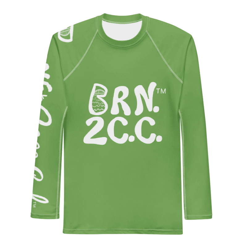BRN.2C.C.™ /BOURNE to Cape Cod™ | Men’s Long Sleeve Rash Guard | UPF 50+ Active Coastal Shirt | White Logos on Green product image (7)