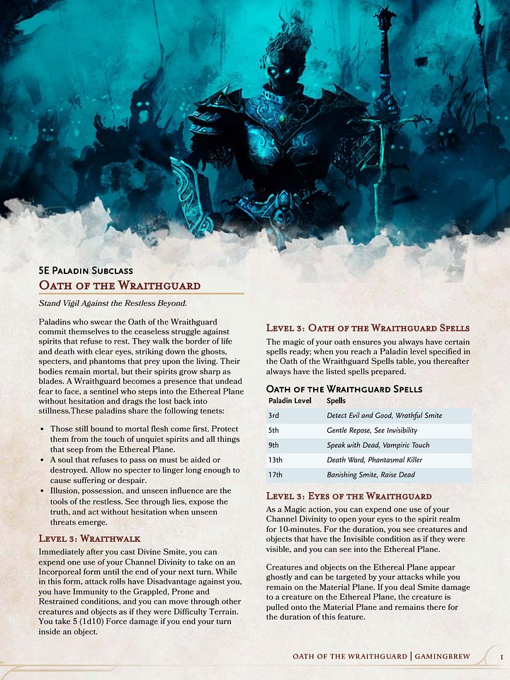 Oath of the Wraithguard | 5E 24 Paladin Subclass product image (2)