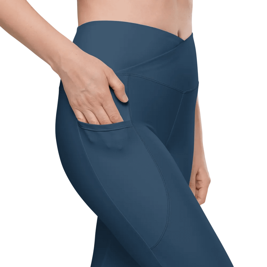 Plain Dark Bluish Gray Light Summer Women's High Waisted Premium Crossover Leggings with Pockets by Treasure Pie product image (8)