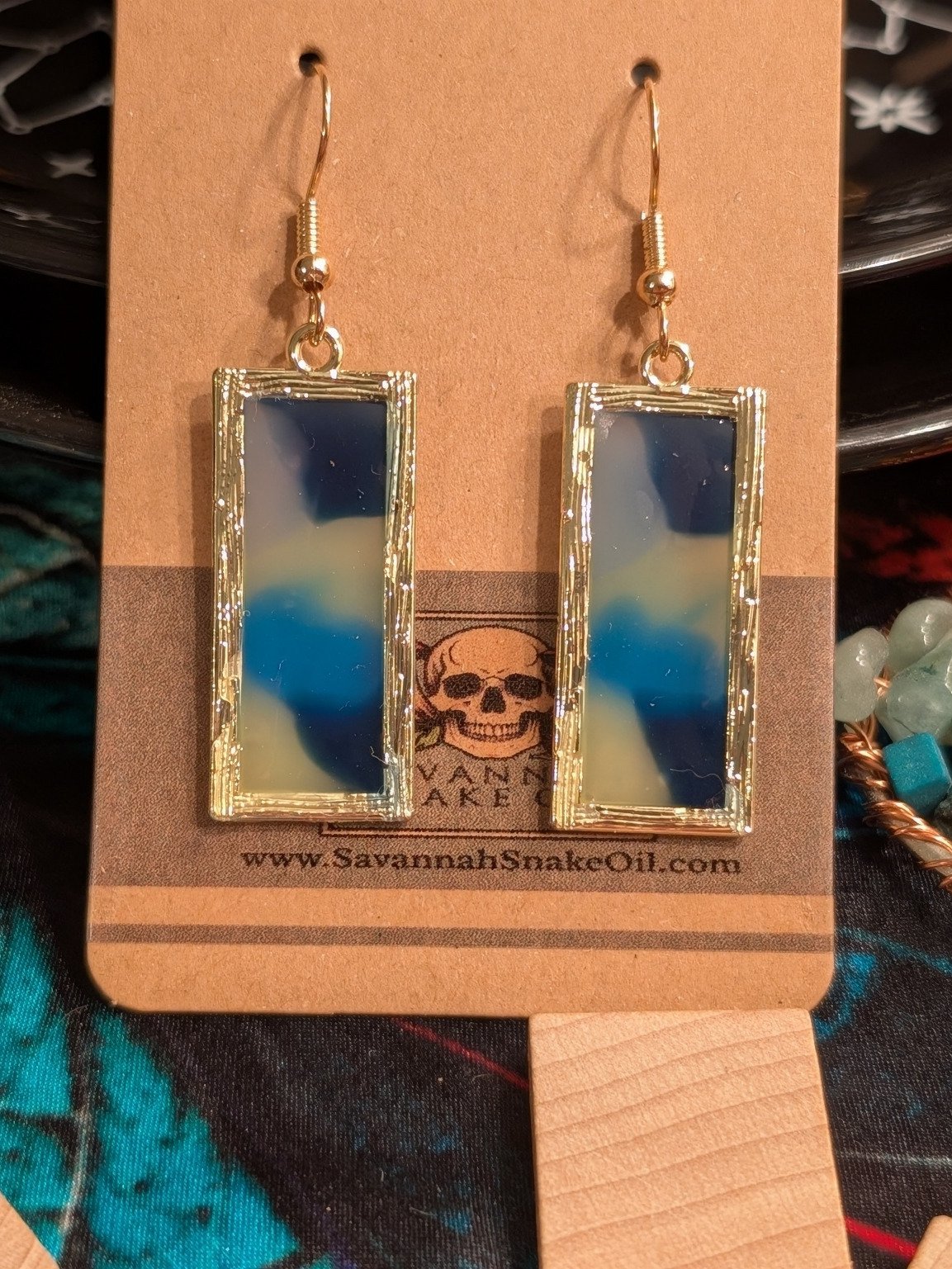 Tideglass Memory: Rectangle Resin Drop Earrings (Blue) product image (1)