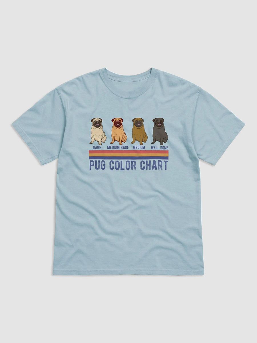 Pug Color Chart T-Shirt | Funny Retro-Style Pug Color Types Using Steak Colors for Reference Shirt product image (4)