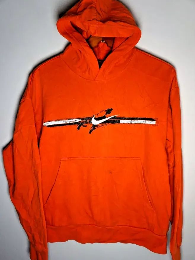 Vintage 90s Nike Center Swoosh Sweatshirt Hoodie Medium Grey Tag Orange Y2K product image (5)