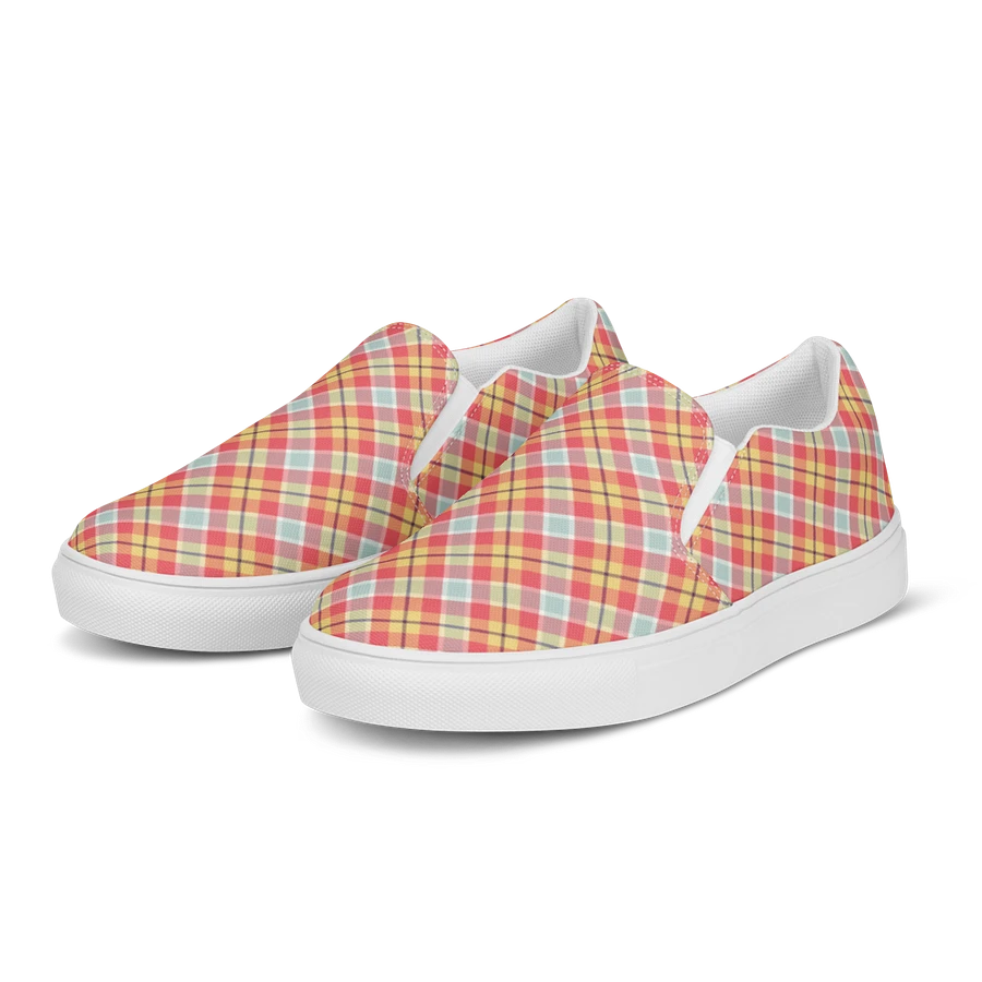 Coral Pink, Yellow, and Mint Green Plaid Women's Slip-On Shoes product image (3)