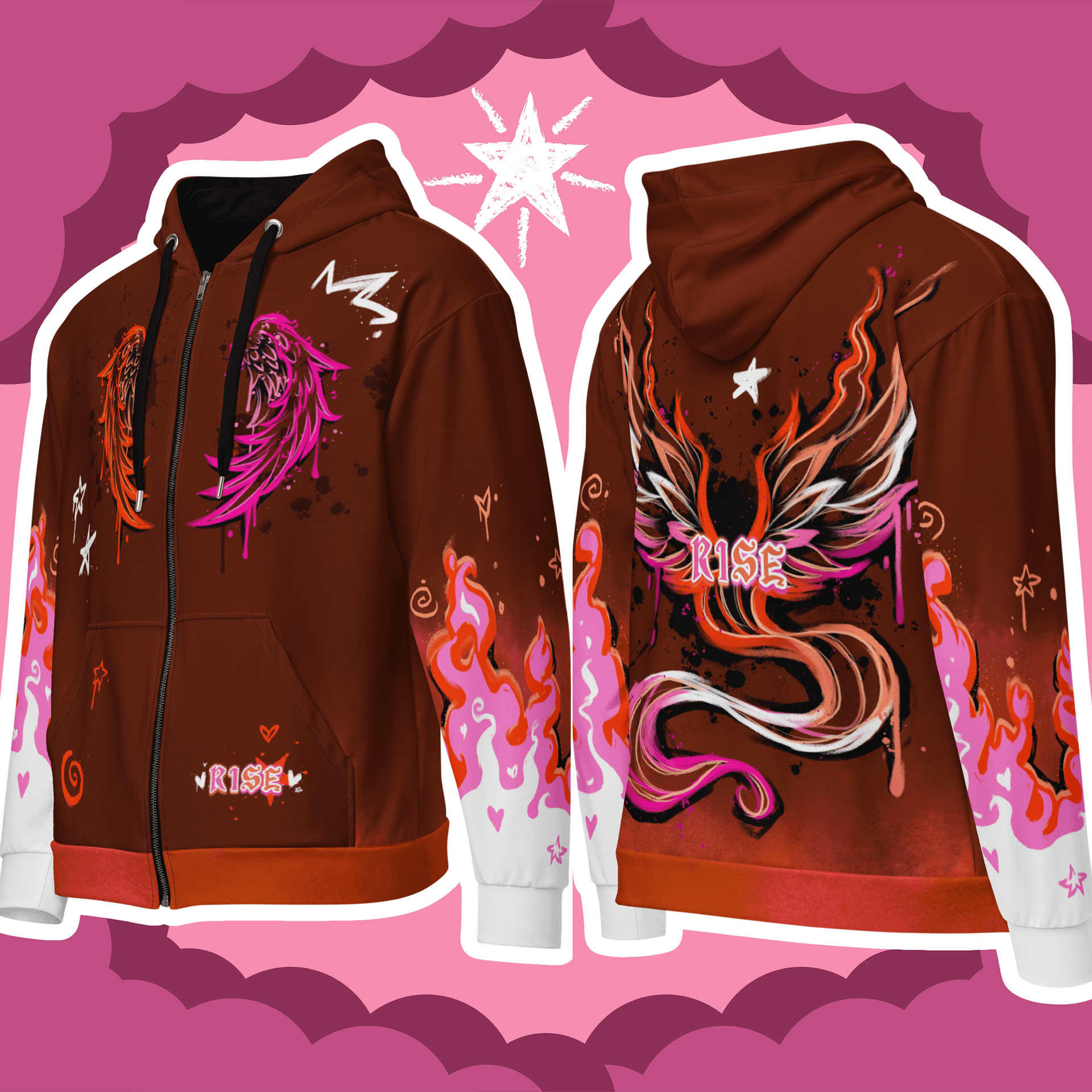 RISE Collection: Subtle Lesbian Pride Phoenix Zip Hoodie - BROWN product image (1)