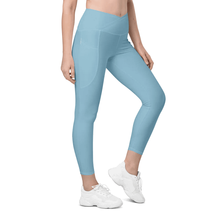 Plain Light Blue Soft Summer Women's High Waisted Premium Crossover Leggings with Pockets by Treasure Pie product image (1)