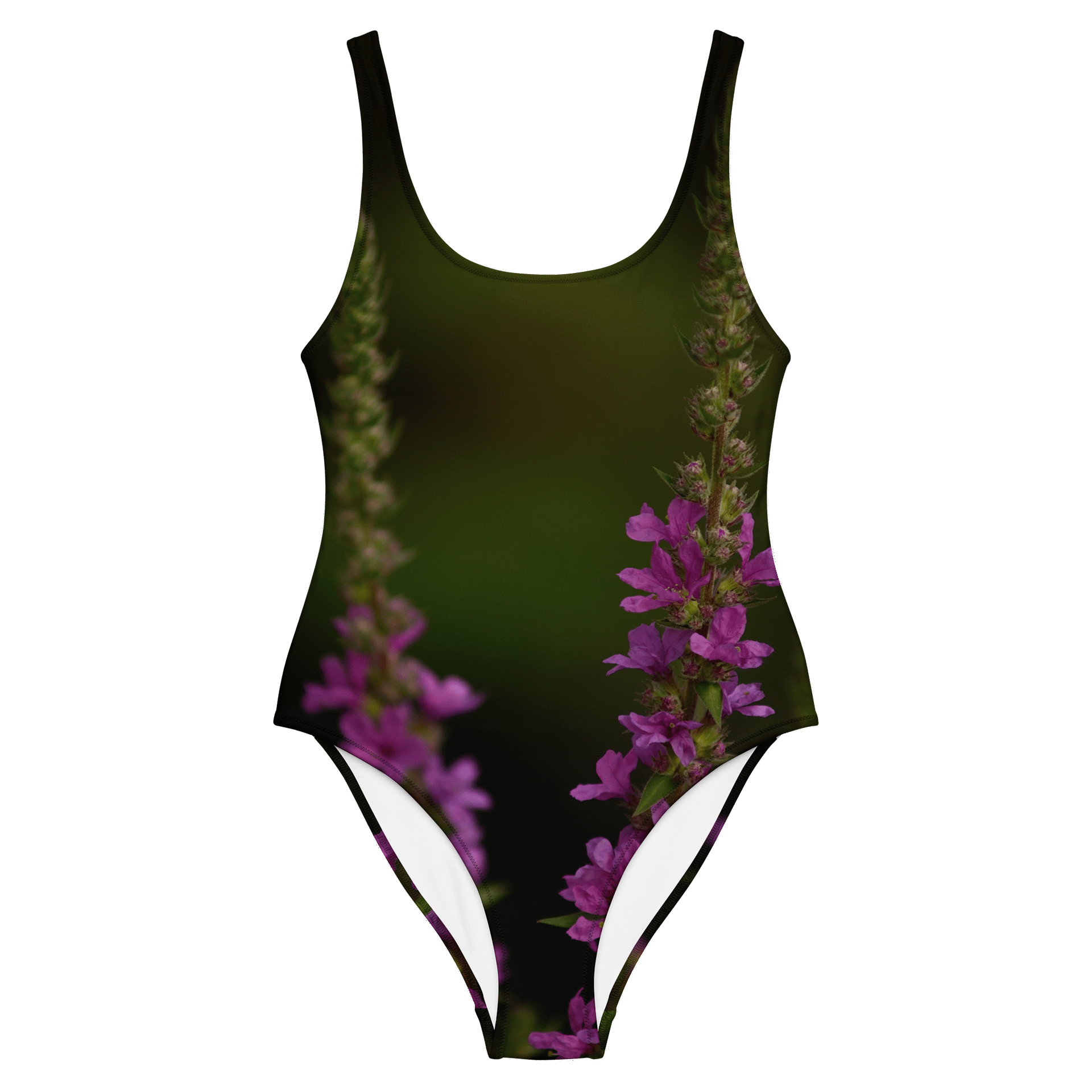 Badeanzug - Violette Blüten vor dunklem Hintergrund product image (2)