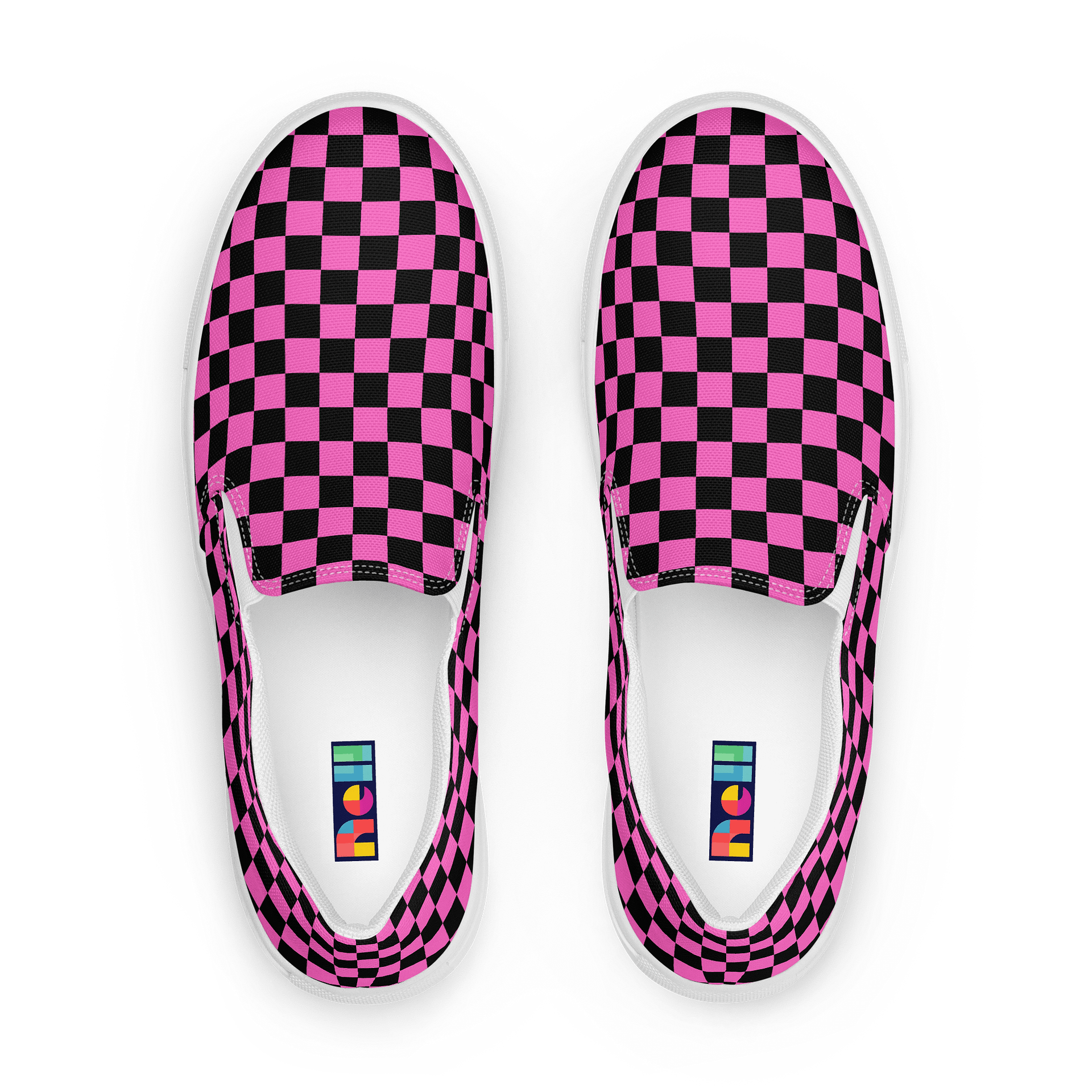 Pink Checkerboard Women's Slip-Ons Canvas Shoes product image (1)