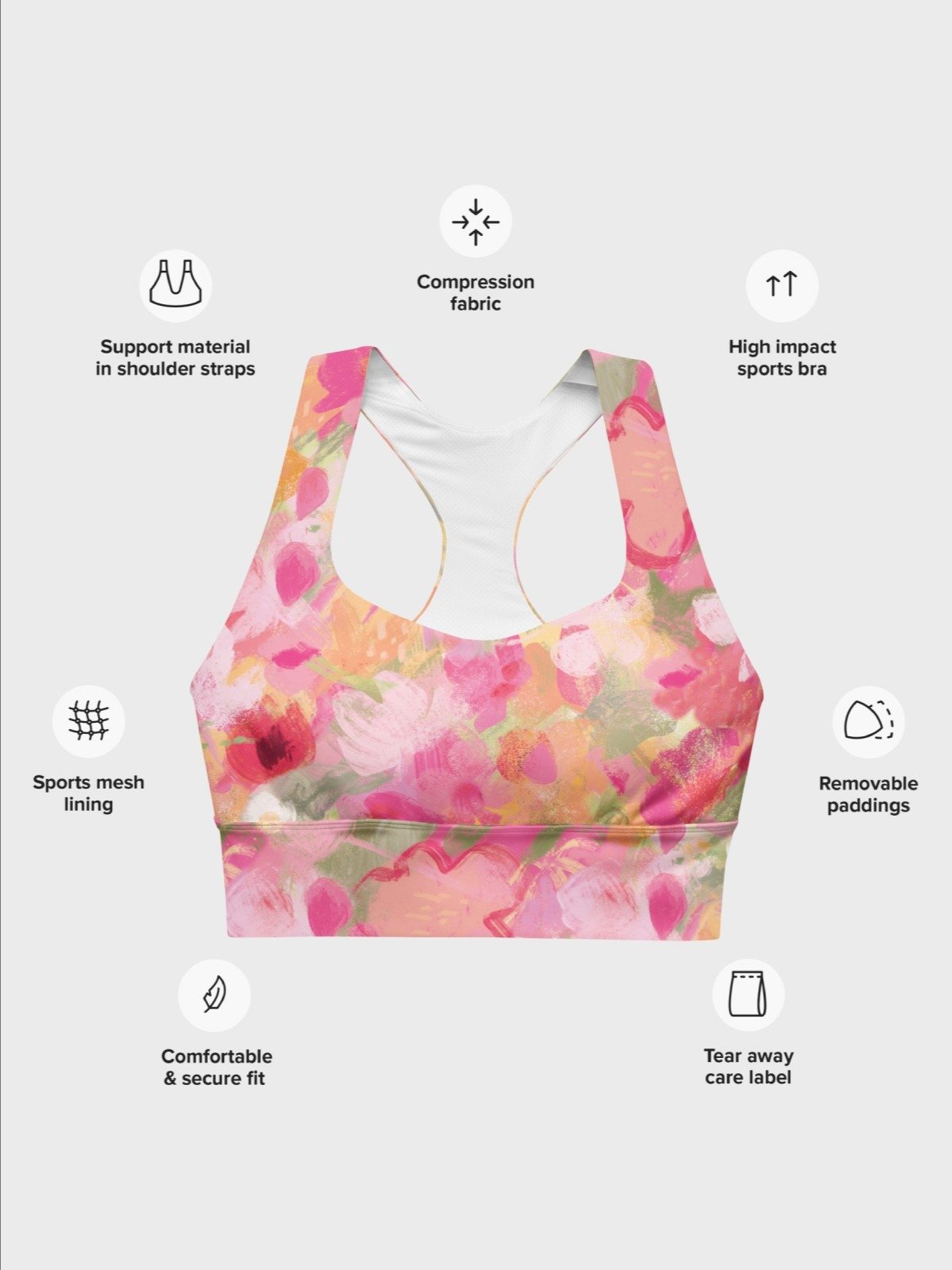 Hight Impact Sport Bra "Sweet Pastel Florals of Spring" product image (4)