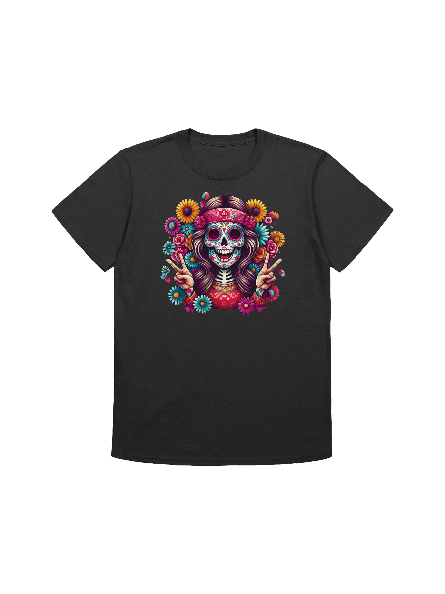 Sugar Skull Art - Female Skeleton Flashing Peace Signs - T-Shirt product image (3)