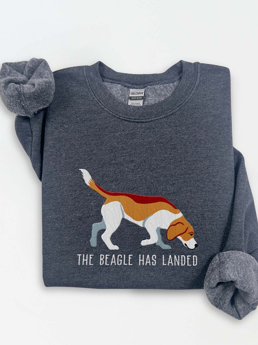 The Beagle Has Landed Sweatshirt (Embroidered) of a Beagle(Brown & White) product image (1)