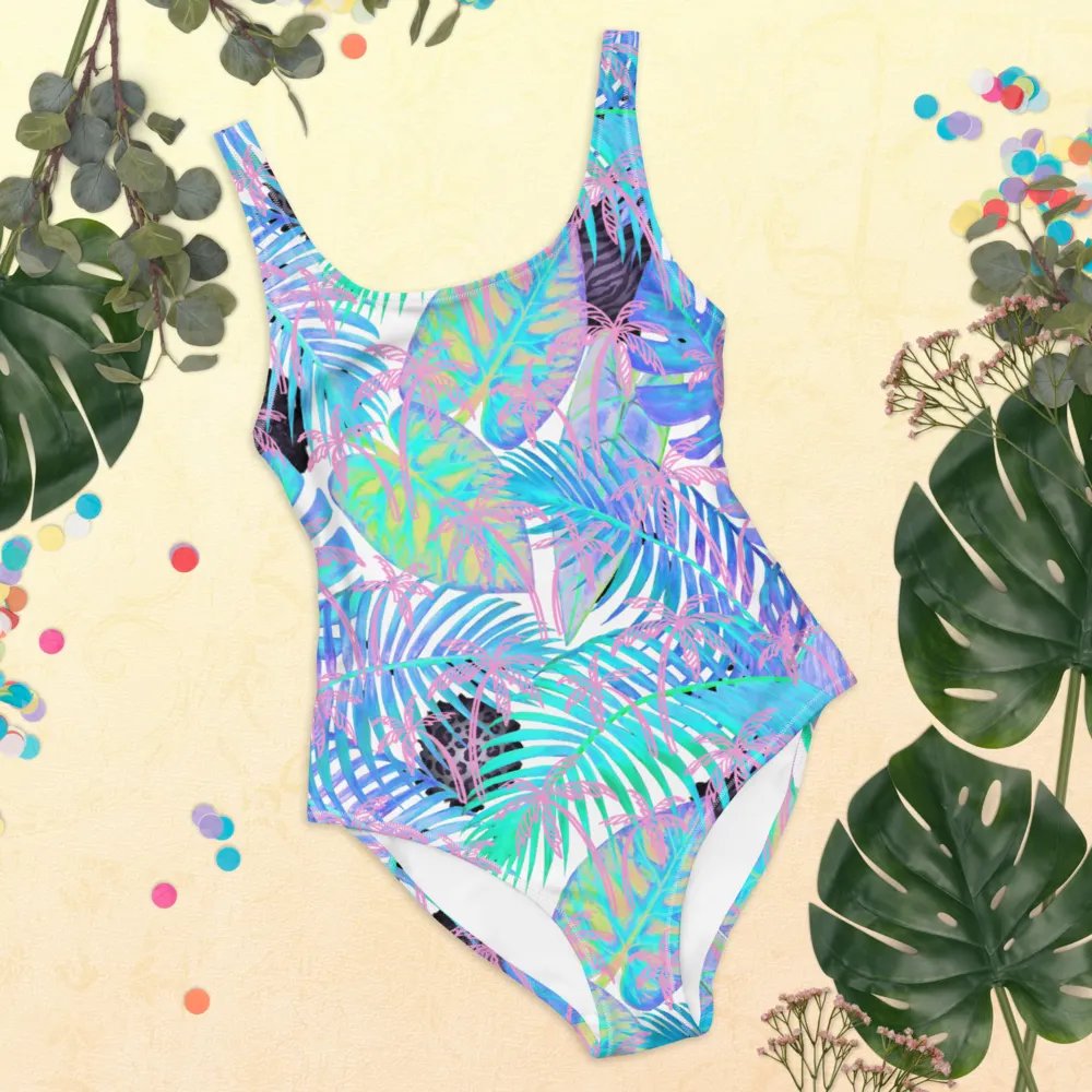 Ladies full swimsuit in lovely tropical blue turquoise palm leaves design. Fresh and trendy. product image (9)