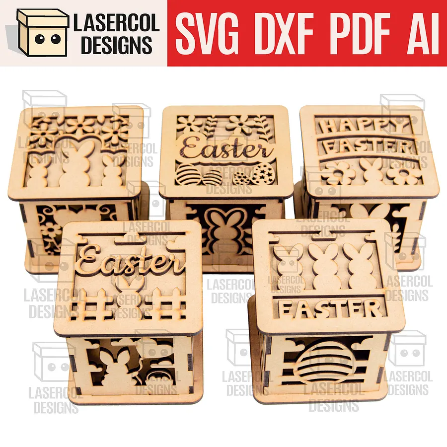 Easter Boxes Set (2 Sizes, 5 Styles) - Laser Cut Files product image (1)
