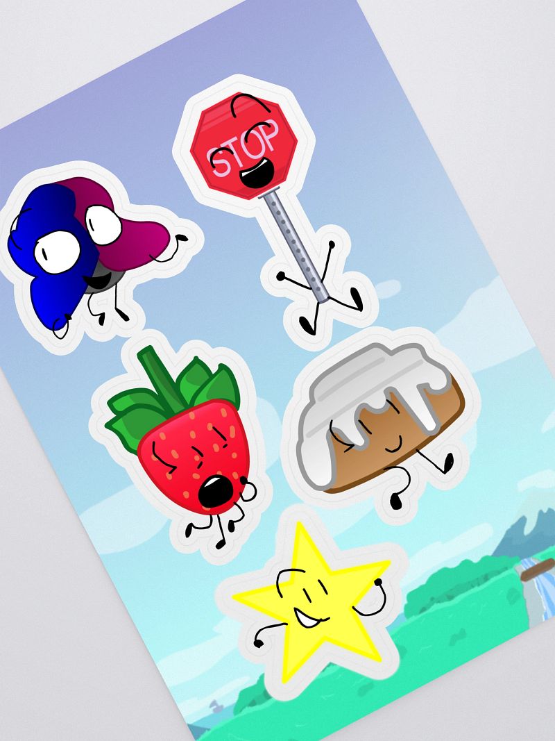 Stop Sign, Strawberry, Cini Bun, Star and Levi Sticker Sheet