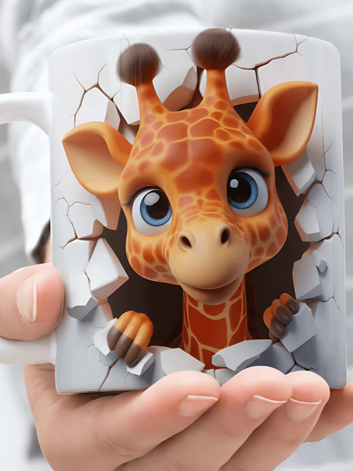 3D Cartoon Giraffe Mug Wrap PNG – Fun Sublimation Design for 11oz & 15oz Mugs – Cute Character Bundle – Instant Digital Download product image (1)