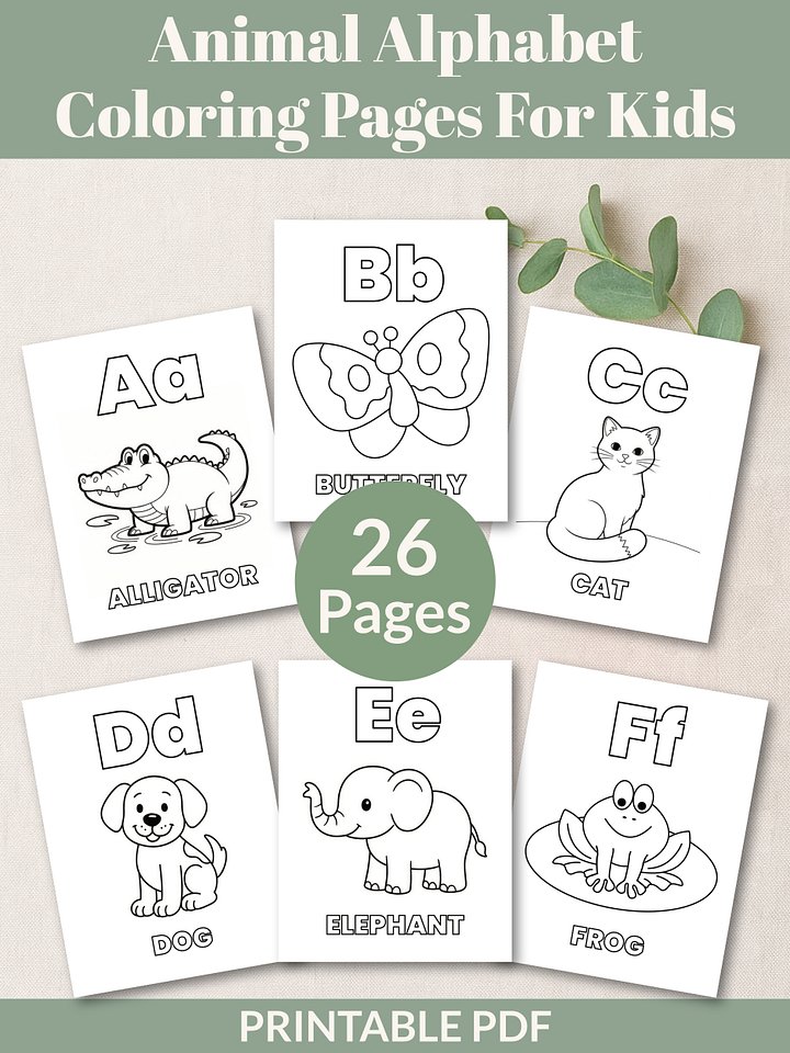 Printable Animal Alphabet Coloring Pages – 26 Fun & Easy Designs For Kids product image (1)