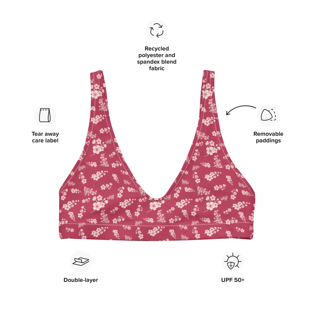 Cherry Blossoms on Magenta Eco-Green Padded Bikini Top product image (8)