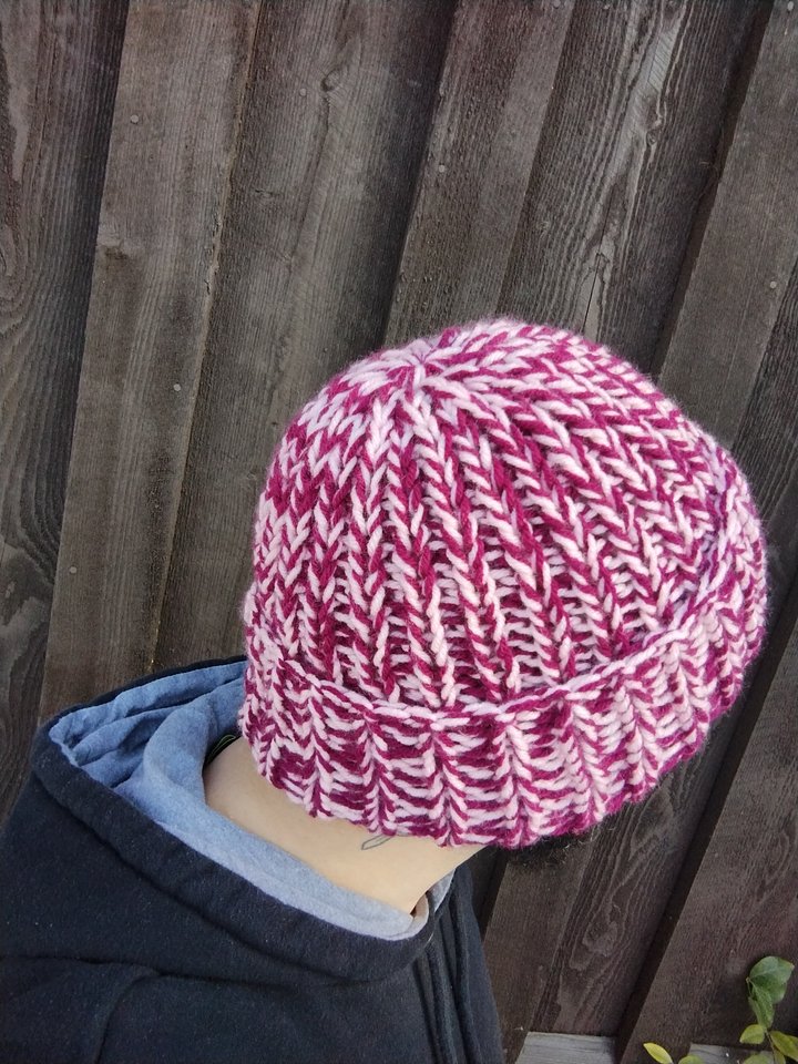 Dark Red and Baby Pink Knit Beanie with Folded Brim product image (2)