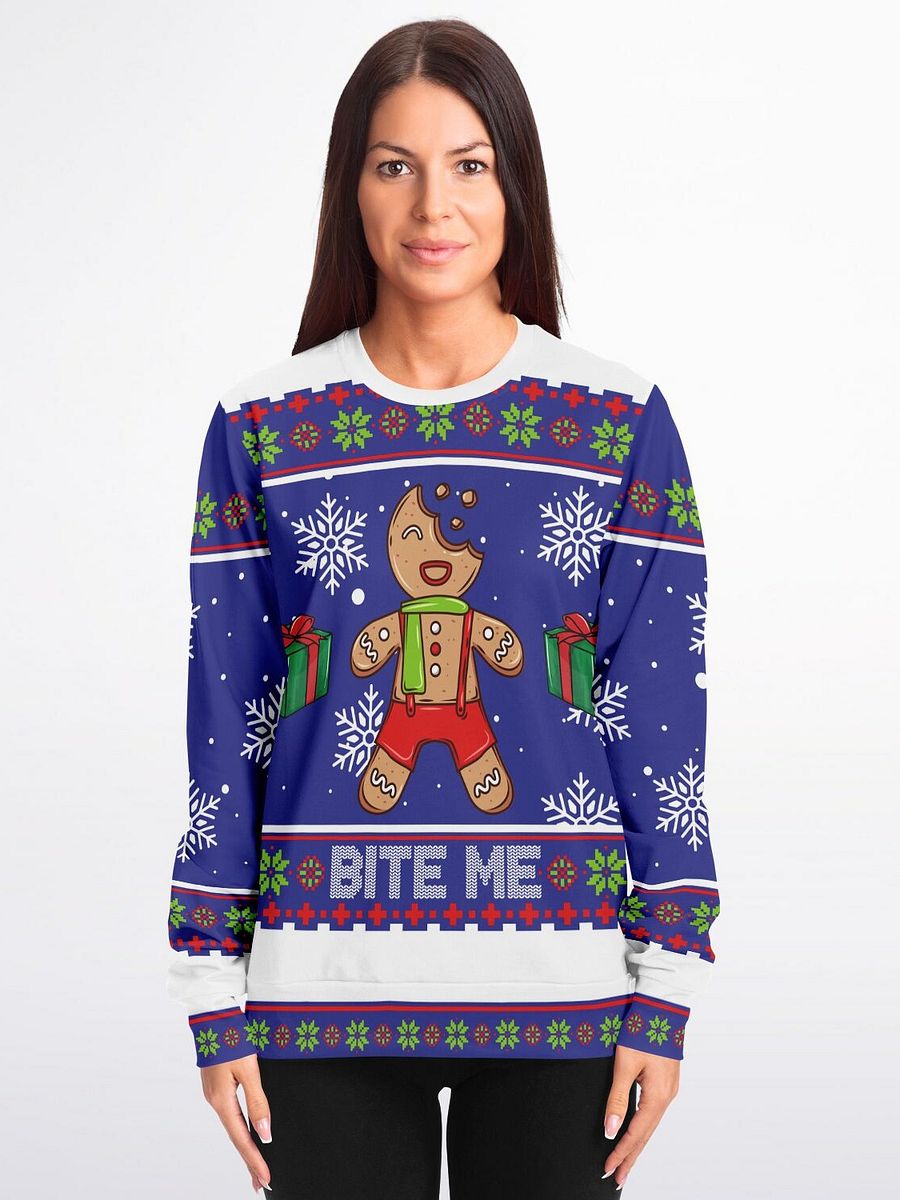 "Bite Me" Gingerbread Christmas Sweatshirt | Funny Holiday Sweater | Sassy Cookie Winter Pullover | Christmas Party Outfit product image (3)