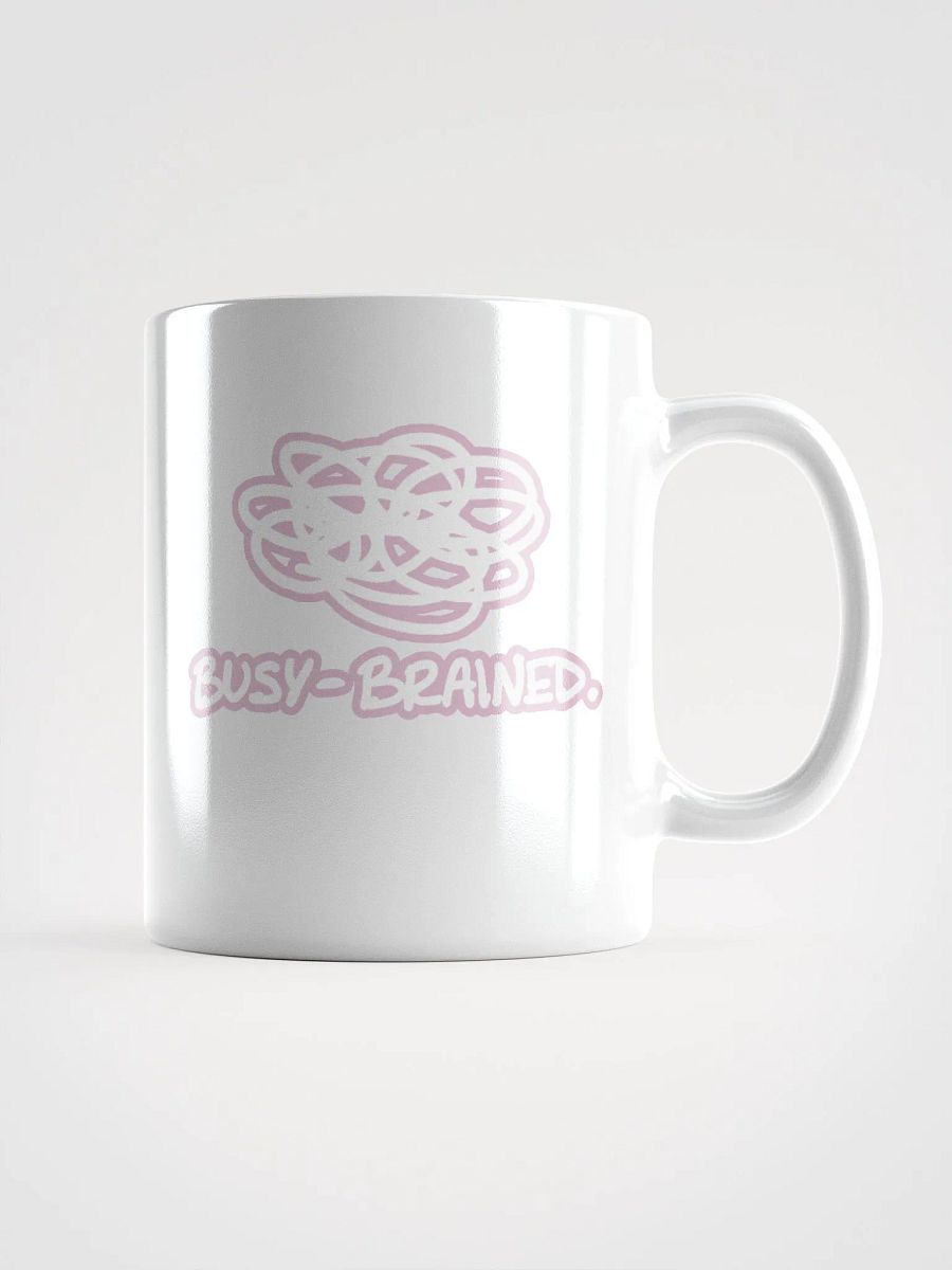 BUSY-BRAINED (lined design, #E1B9CE) glossy white mug product image (1)