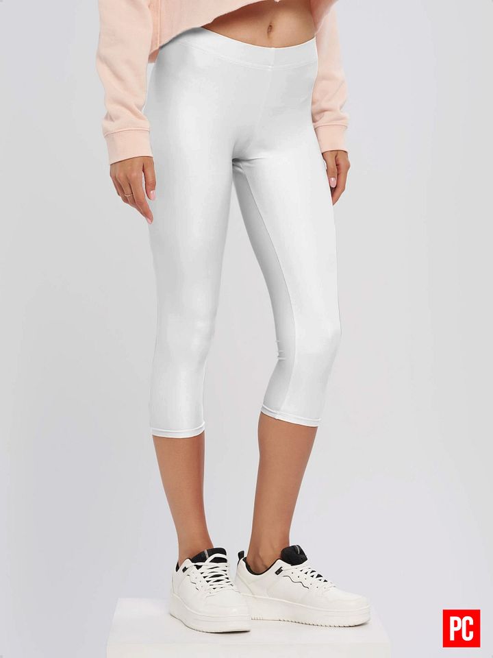 Plain Color White Capri Leggings product image (2)