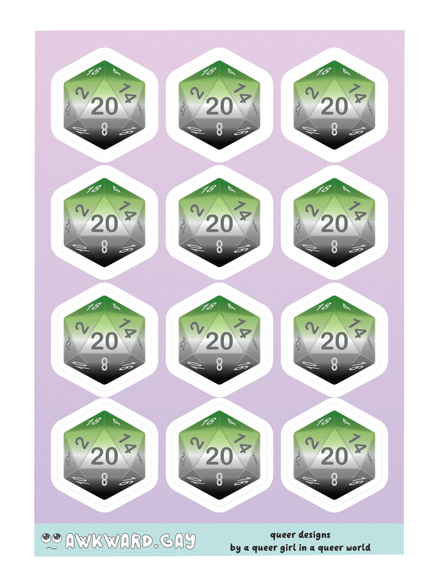 Aromantic Pride D20 Sticker Sheet product image (3)