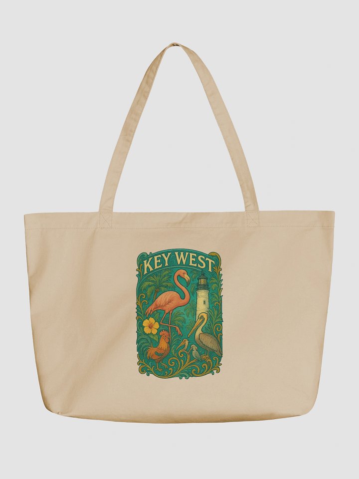 Key West Organic Cotton Tote Bag with Flamingo, Pelican, Rooster, Lighthouse, and Hibiscus product image (1)