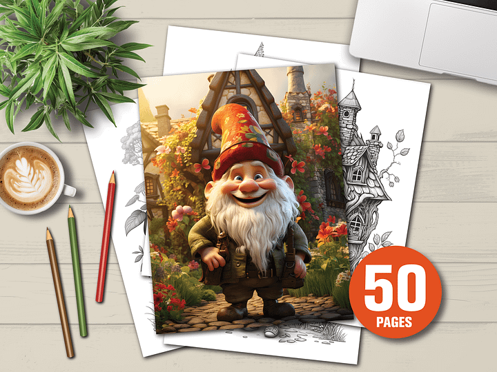 50 Gnomes Coloring Pages With Commercial Rights product image (1)
