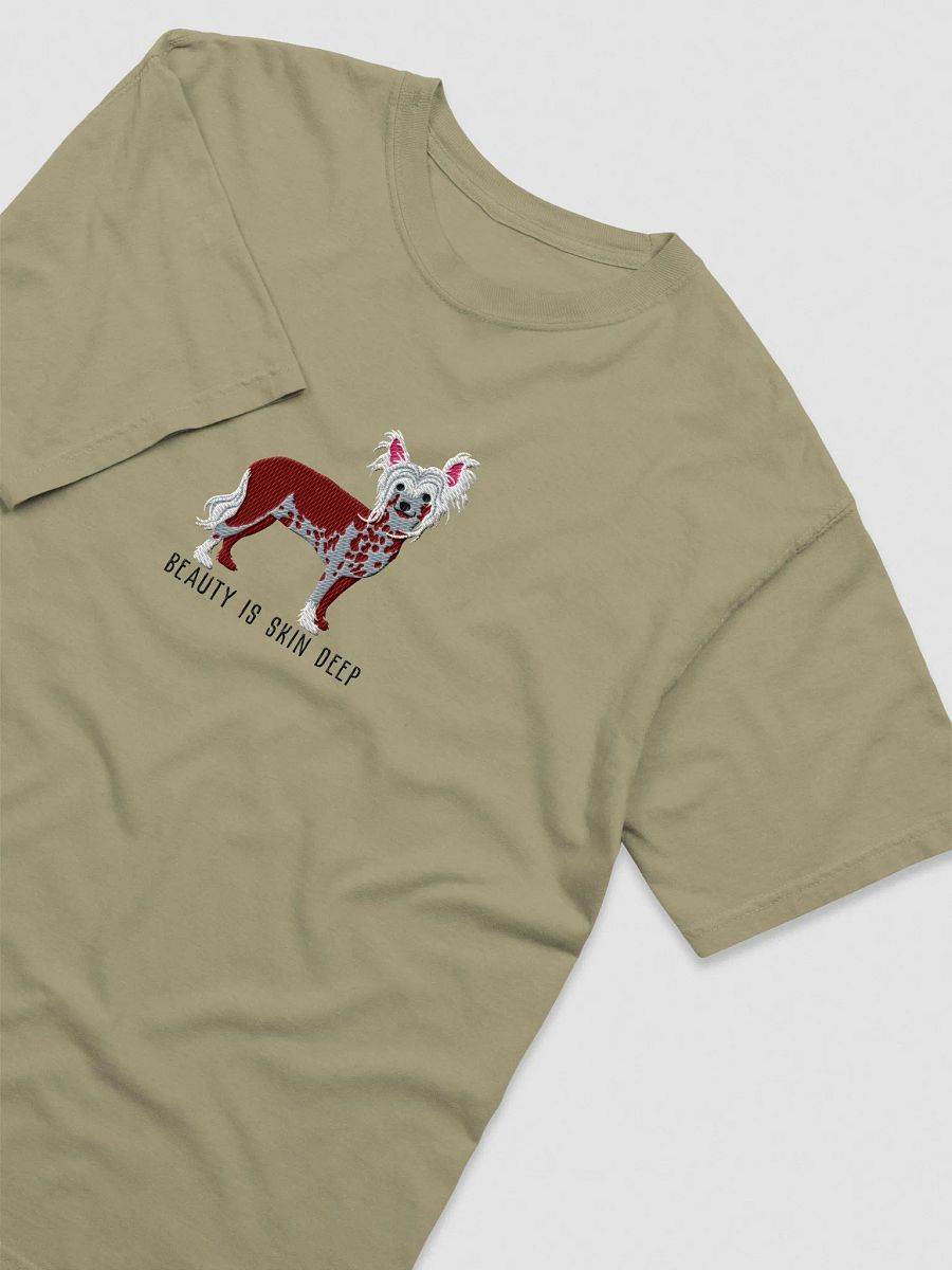 Beauty Is Skin Deep T-Shirt(Embroidered) of a Chinese Crested Dog(Red) product image (11)