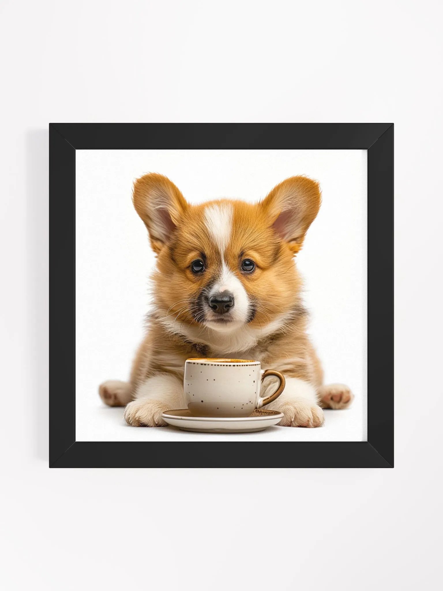 Cute Coffee Lover Welsh Corgi Puppy Framed Wall Art product image (7)