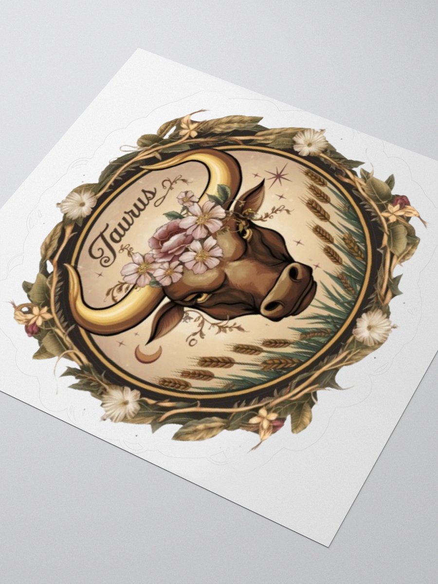 Exquisite Taurus Zodiac Sticker: Bull with Floral Wreath - Durable Vinyl product image (8)