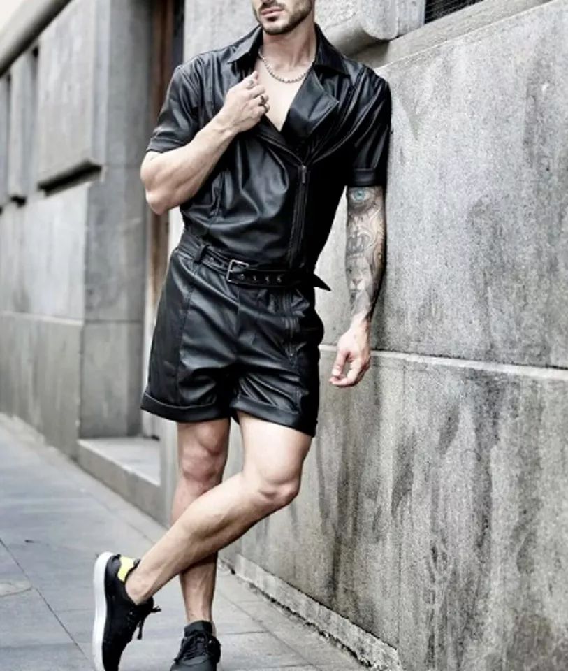 Lambskin Leather Black Short Genuine Men's Pants Boxer With Pocket Gym Sports product image (2)