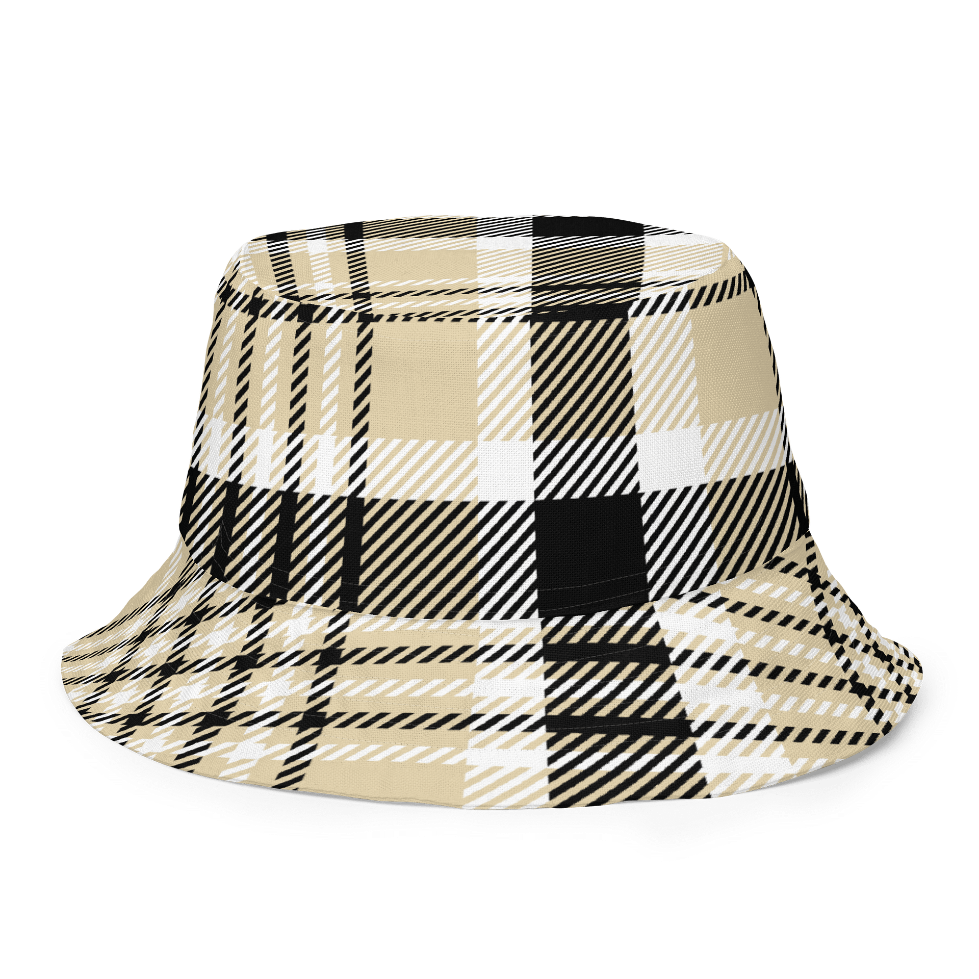 Beige/Black Reversible Plaid All-Over Print Bucket Hat product image (1)